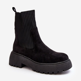 Bottines En Daim Avec Chaussette Sur Plateforme Et Talon Plat, Noir Rewam 1