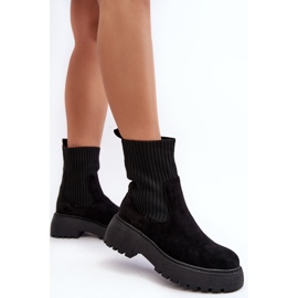 Bottines En Daim Avec Chaussette Sur Plateforme Et Talon Plat, Noir Rewam le noir 3