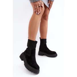 Bottines En Daim Avec Chaussette Sur Plateforme Et Talon Plat, Noir Rewam le noir 4