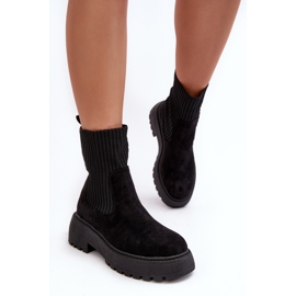 Bottines En Daim Avec Chaussette Sur Plateforme Et Talon Plat, Noir Rewam le noir 6