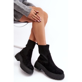 Bottines En Daim Avec Chaussette Sur Plateforme Et Talon Plat, Noir Rewam le noir 7