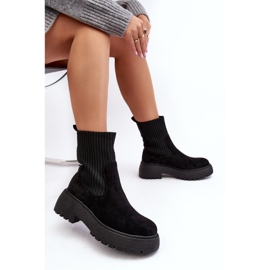 Bottines En Daim Avec Chaussette Sur Plateforme Et Talon Plat, Noir Rewam le noir 8