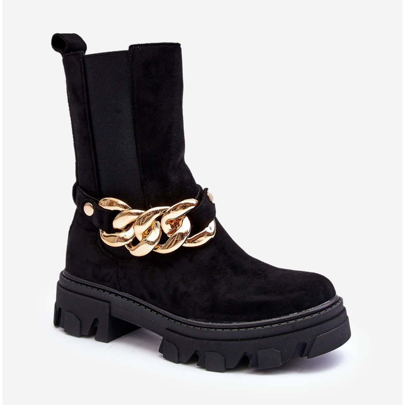 Bottines Femme En Daim Avec Chaîne Noir Nemette le noir 1