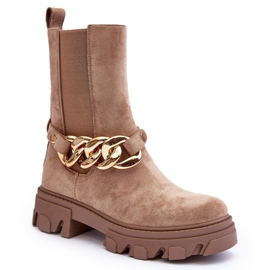 Bottines Femme en Daim avec Chaîne, Beige Nemette 2