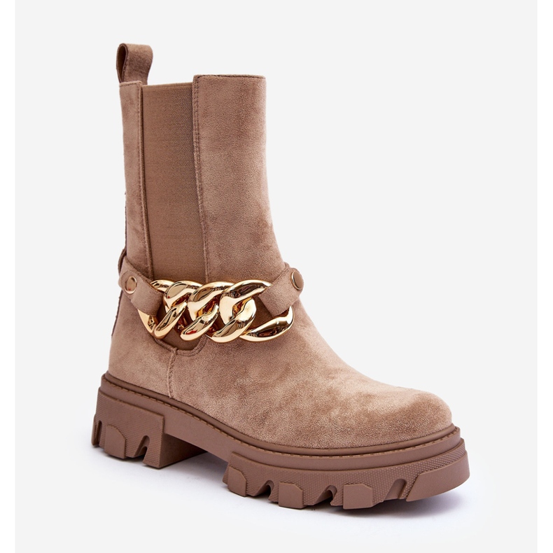 Bottines Femme en Daim avec Chaîne, Beige Nemette 1