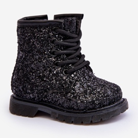 Bottines isolées à paillettes pour enfants avec fermeture éclair, noir Sassa le noir 14