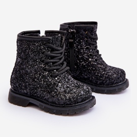 Bottines isolées à paillettes pour enfants avec fermeture éclair, noir Sassa 1