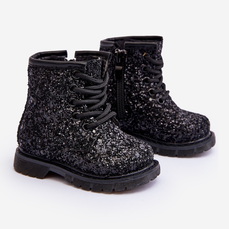 Bottines isolées à paillettes pour enfants avec fermeture éclair, noir Sassa 1