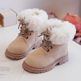 Bottines Trappeur Enfant avec Fermeture Éclair et Fourrure, Beige Gerande 1