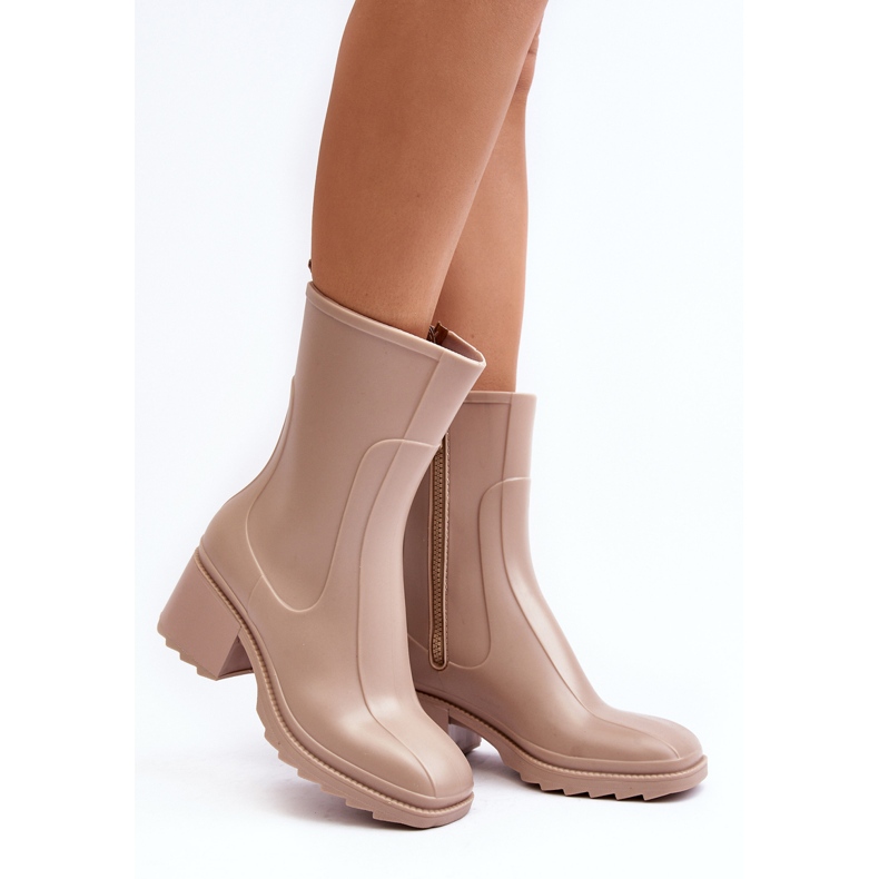Bottes en Caoutchouc Mat à Talons Hauts pour Femme, Beige Bertaida 1