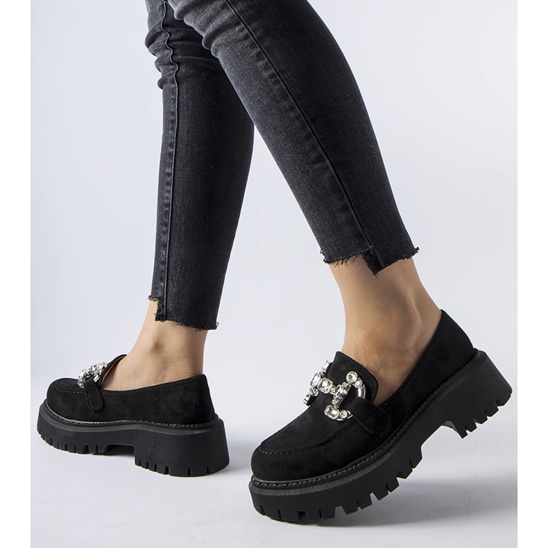 Mocassins Crescenzo noirs avec strass 1