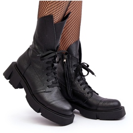Bottines Worker En Cuir Pour Femme Sur Un Talon Plat Massif Zazoo 976A Noir le noir 10