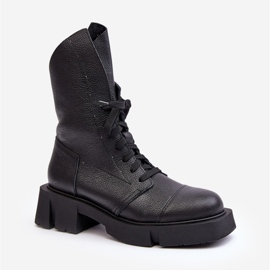 Bottines Worker En Cuir Pour Femme Sur Un Talon Plat Massif Zazoo 976A Noir le noir 3