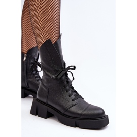 Bottines Worker En Cuir Pour Femme Sur Un Talon Plat Massif Zazoo 976A Noir le noir 7