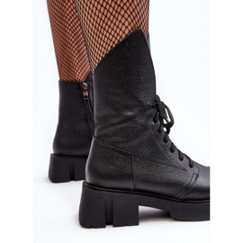 Bottines Worker En Cuir Pour Femme Sur Un Talon Plat Massif Zazoo 976A Noir le noir 9