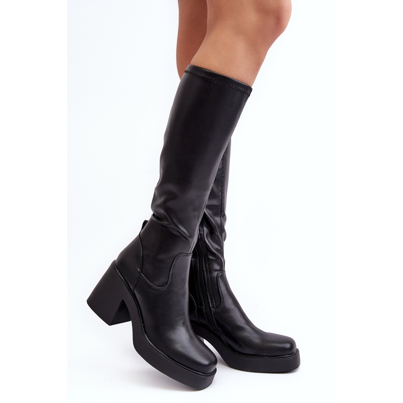 S.Barski Cuissardes pour femmes sur un talon haut massif D&amp;A SN622-10 Noir 1