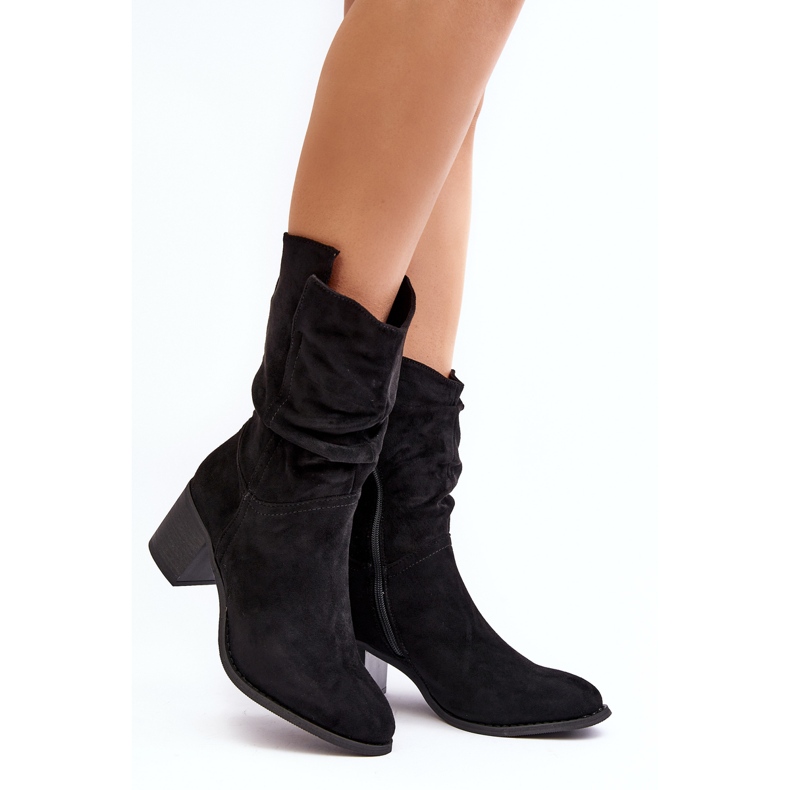 Bottes isolées pour femmes avec tige froncée sur talon haut, noir Shavy 1