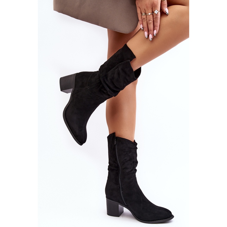 Bottes isolées pour femmes avec tige froncée sur talon haut, noir Shavy 2