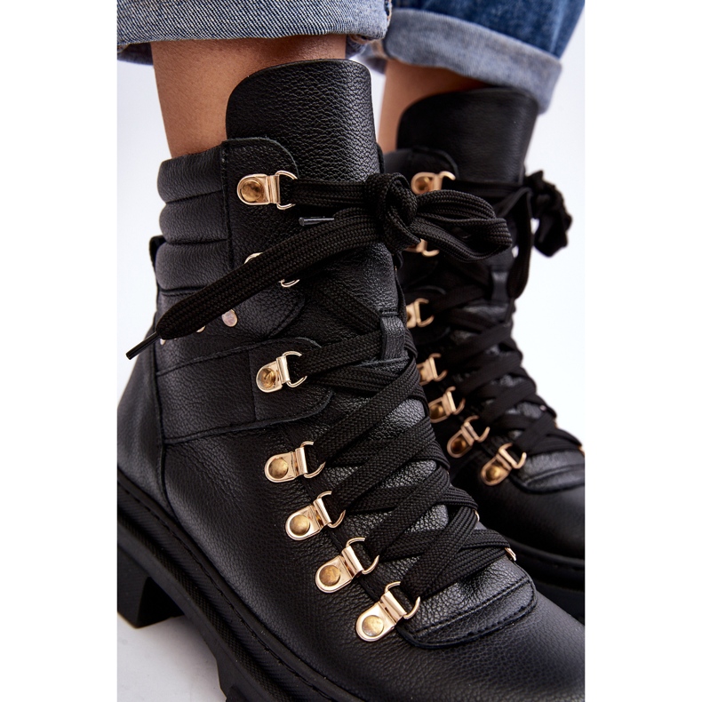 Bottines À Lacets Trappers En Cuir Femme Zazoo K01 Noir le noir 1