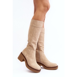 Sergio Leone Bottes isolées beiges pour femmes à talons massifs par Calvisa 1