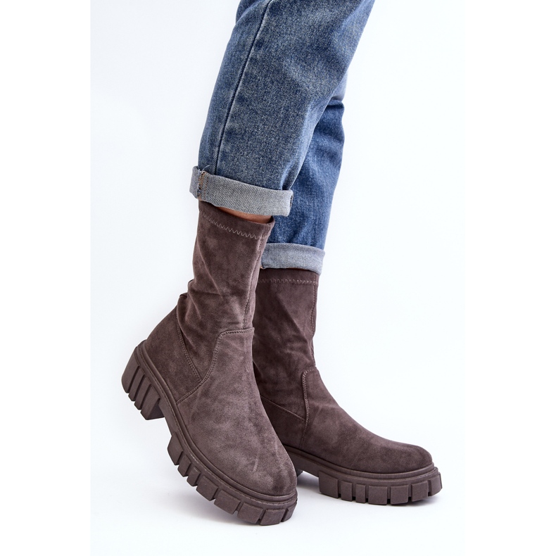 Bottes Slip-On Workers À Talons Plats Gris Divella 1