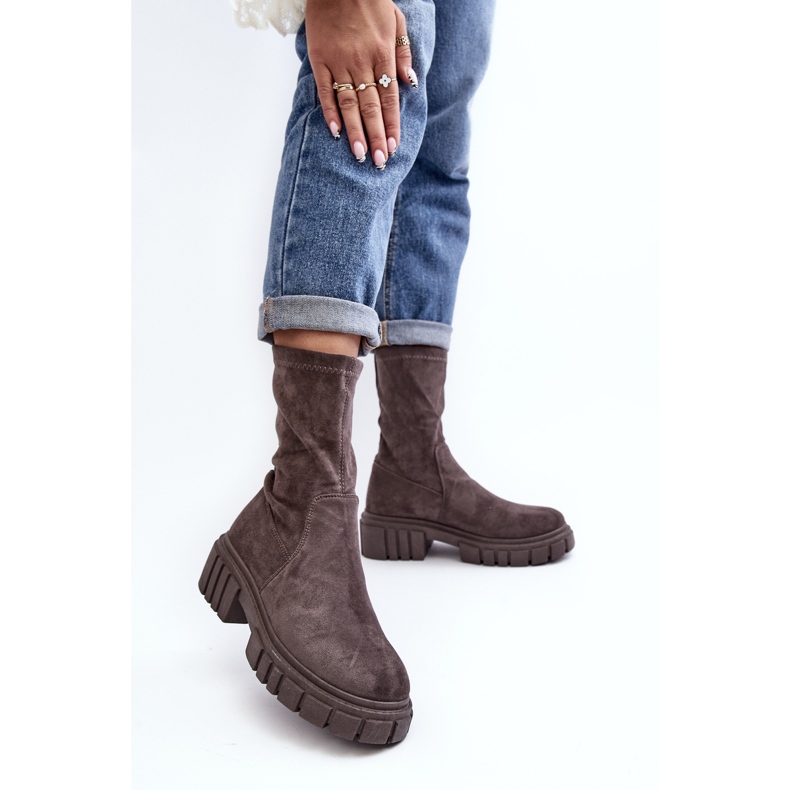 Bottes Slip-On Workers À Talons Plats Gris Divella 2