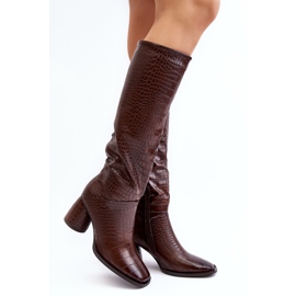 Bottes à talons hauts pour femmes, motif serpent, marron Ceriona brun 1