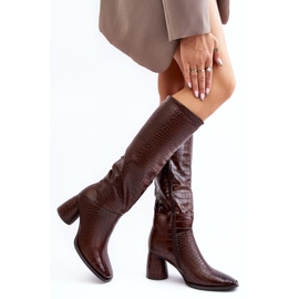 Bottes à talons hauts pour femmes, motif serpent, marron Ceriona brun 2
