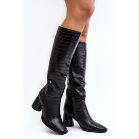 Bottes à talons hauts pour femmes, motif serpent, noir Ceriona 1