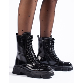 Bottines femme à lacets et tige haute le noir 1