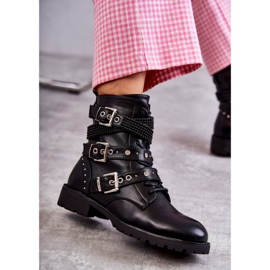Bottines En Cuir Pour Femme Avec Lanières Décoratives Noir 4