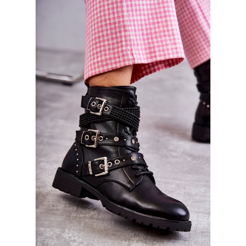 Bottines En Cuir Pour Femme Avec Lanières Décoratives Noir le noir 4