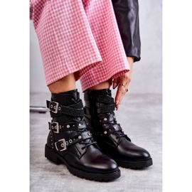 Bottines En Cuir Pour Femme Avec Lanières Décoratives Noir le noir 1