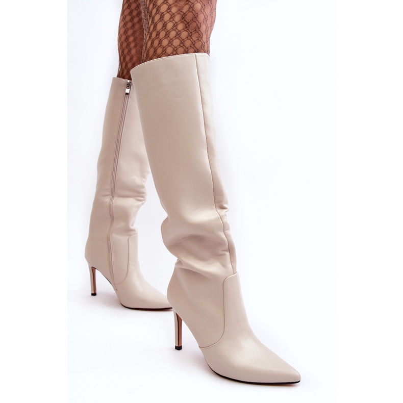PA1 Bottines à talons hauts en cuir beige meliskindra 1
