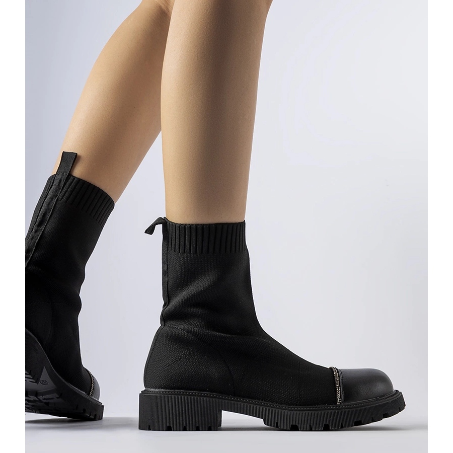 Bottines chaussettes noires avec strass de Vail le noir