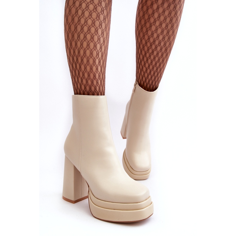 Sweet Shoes Bottines pour femmes à talon haut et plateforme, Sandstra beige clair 3