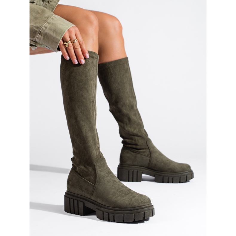 Bottines à enfiler en daim vert foncé Shelovet 1