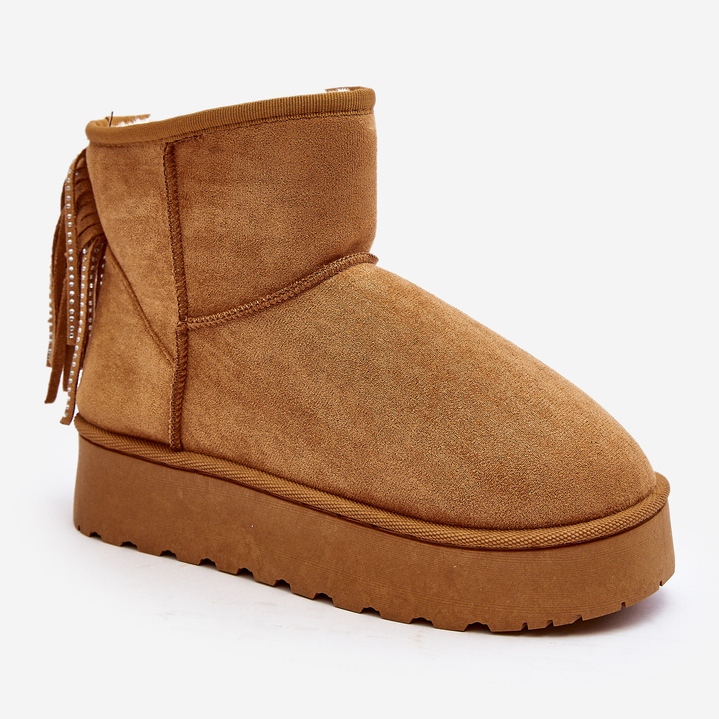 Bottines de neige femme sur plateforme massive à franges Camel Lirico brun 1