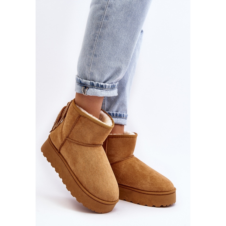 Bottines de neige femme sur plateforme massive à franges Camel Lirico brun 2