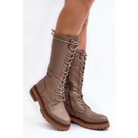 Bottines À Lacets Mi-mollet Pour Femme Beige Elavettsa 1