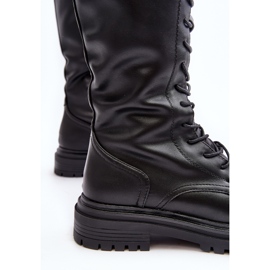 Bottes à lacets mi-mollet pour femme, noir Elavettsa le noir 1