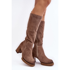 Cuissardes à talons hauts pour femme en daim, beige Lemar Ceraxa 1