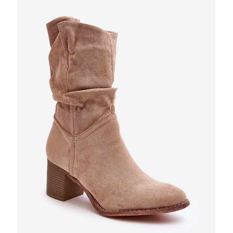 Bottes isolées beiges Shavy pour femmes avec une tige froncée sur un talon haut 2