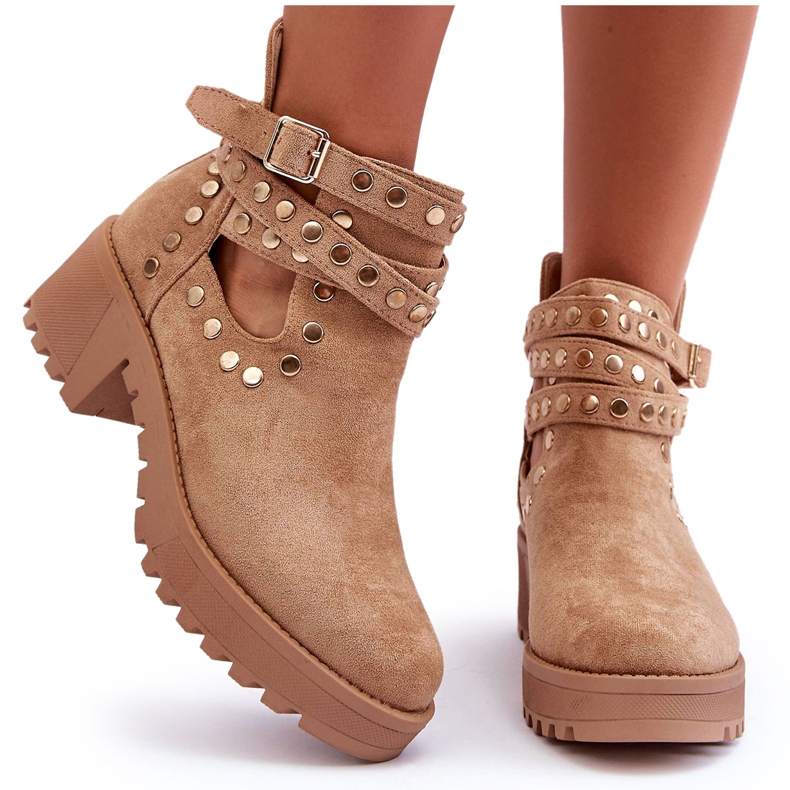Bella Bottes en daim pour femmes avec clous décoratifs Beige 8
