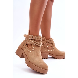 Bella Bottes en daim pour femmes avec clous décoratifs Beige 5