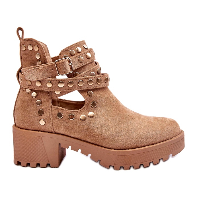 Bella Bottes en daim pour femmes avec clous décoratifs Beige 2