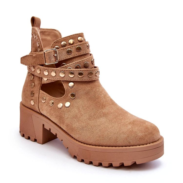 Bella Bottes en daim pour femmes avec clous décoratifs Beige 1