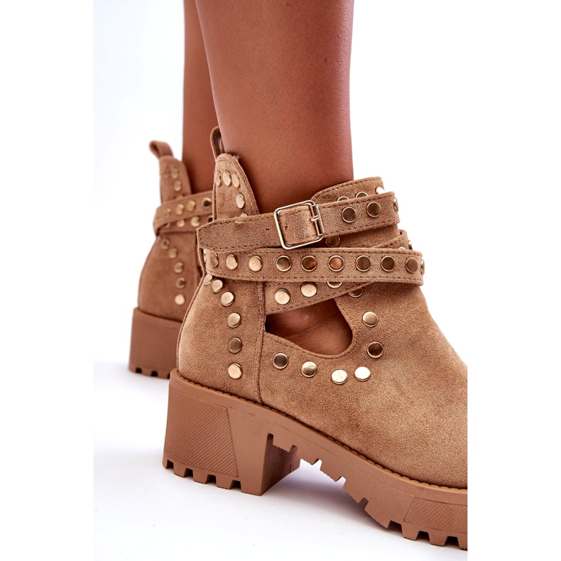 Bella Bottes en daim pour femmes avec clous décoratifs Beige 6