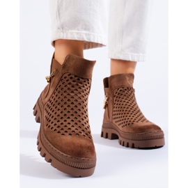 W. Potocki Bottines marron femme en daim ajouré par Potocki brun 3