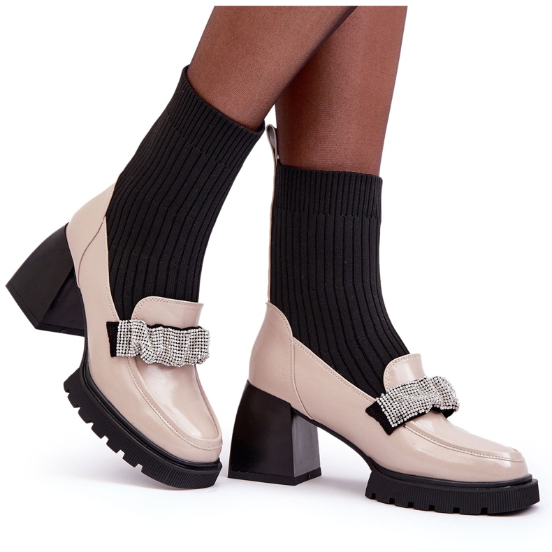 Bottes pour femmes avec une chaussette décorée de zircons beige s.barski MR870-41 5